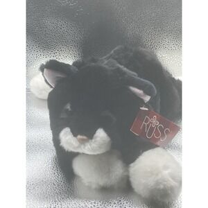RARE Vtg Russ Berrie "Buttons" Cat Plush 12" #24160 w/ Tag Tuxedo Green Eyes